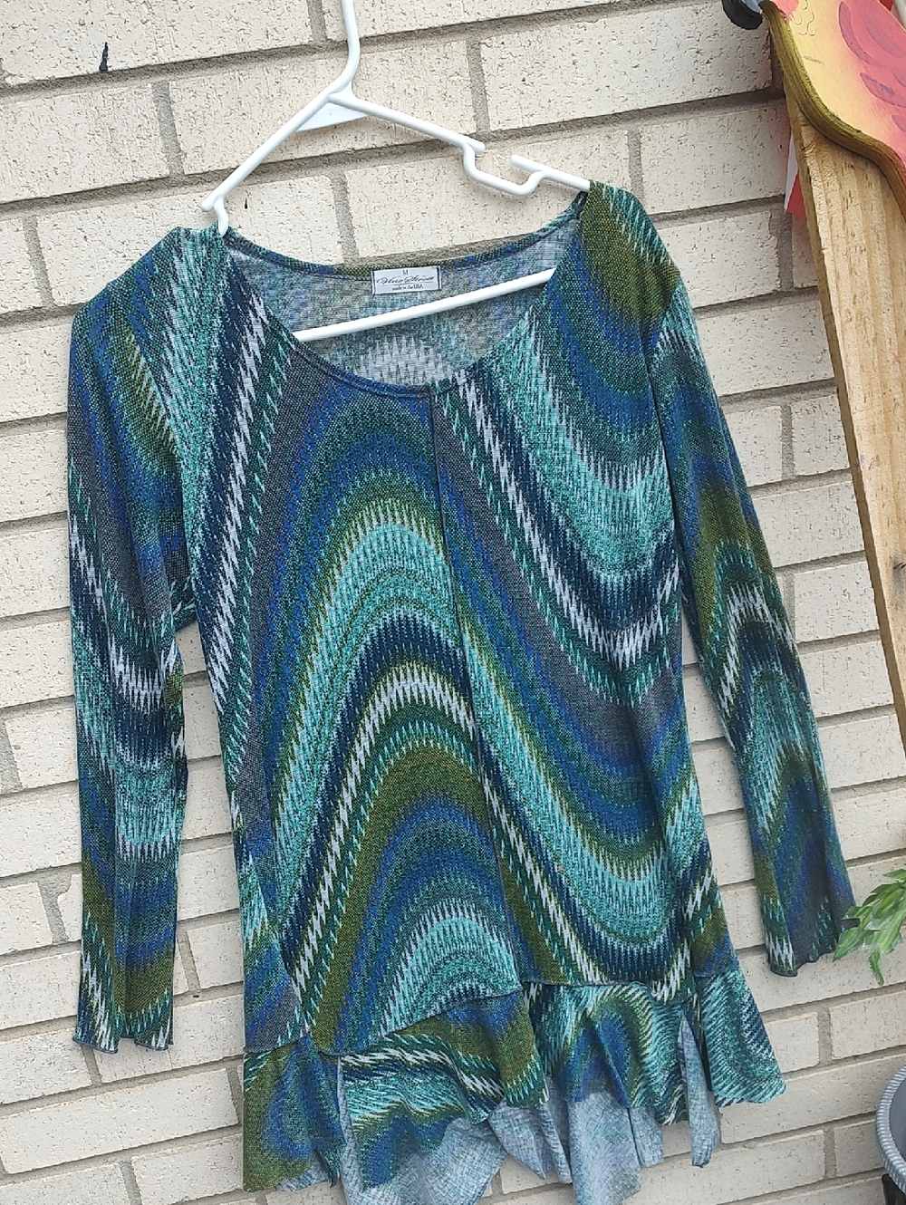 Vine Street Apparel Teal, Green & Blue Wave Knit Tunic